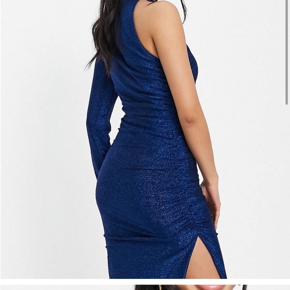 Bardot Blue Sequin One Shoulder Prom Gown - Picture 3 of 9